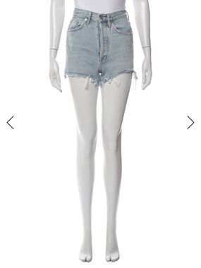Agolde Light Blue High-Rise Frayed Denim Shorts, Size 24